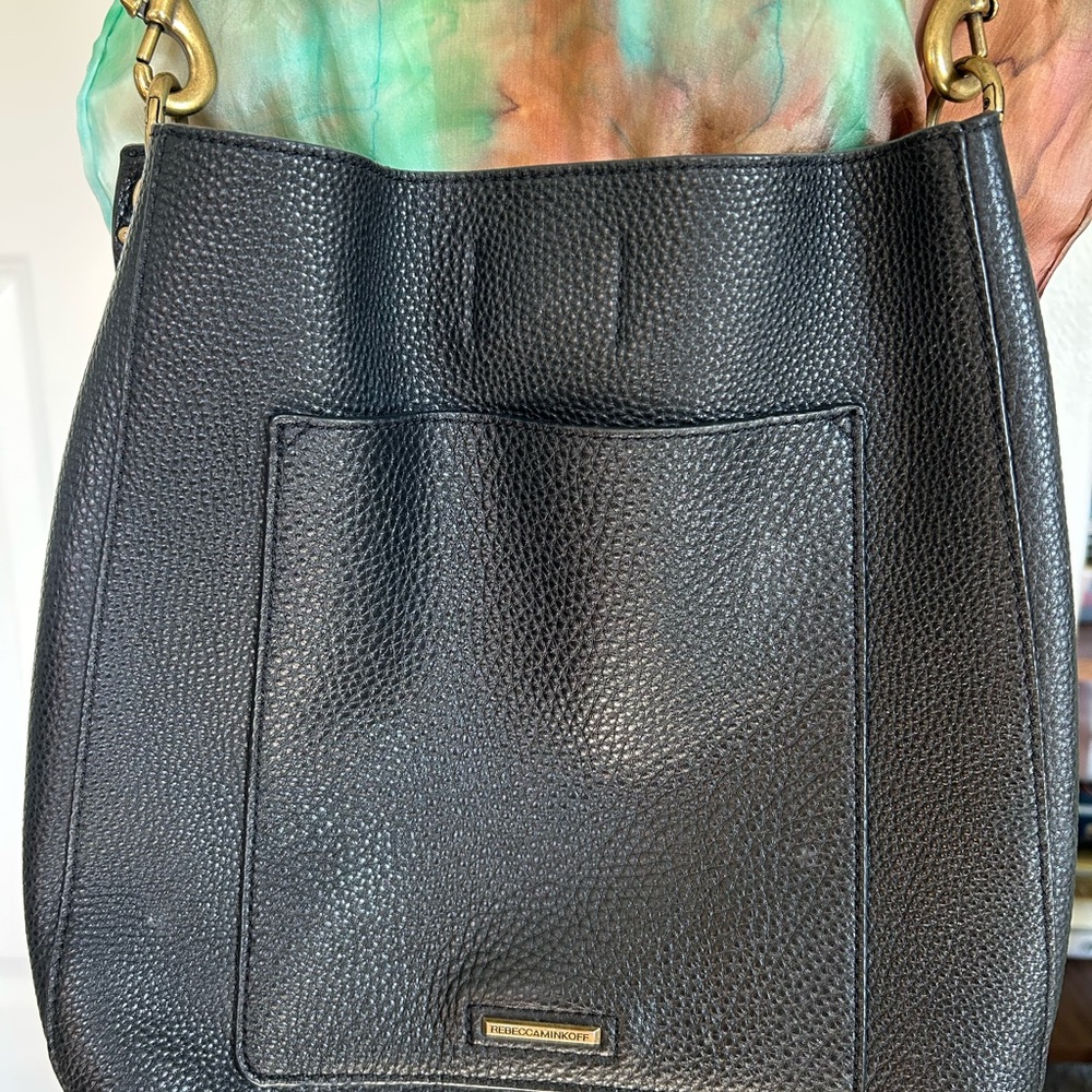 Rebecca Minkoff Black Pebbled Leather Shoulder Bag with Gold Hardware